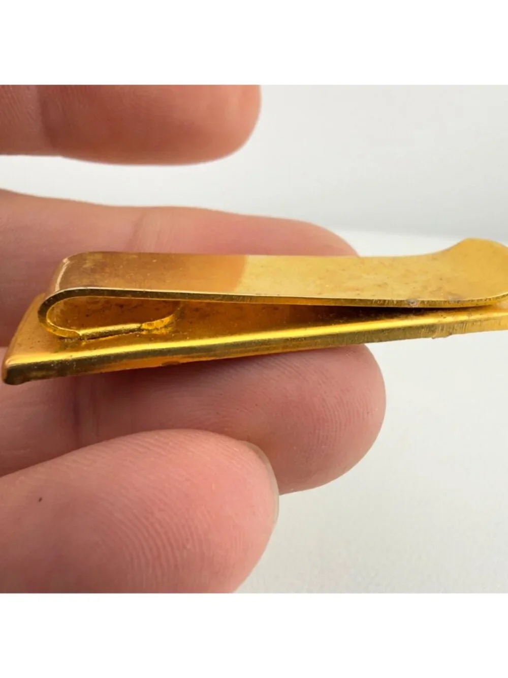 Vintage Damascene Tie Clip Bar Made In Spain Etched Gold Tone Black